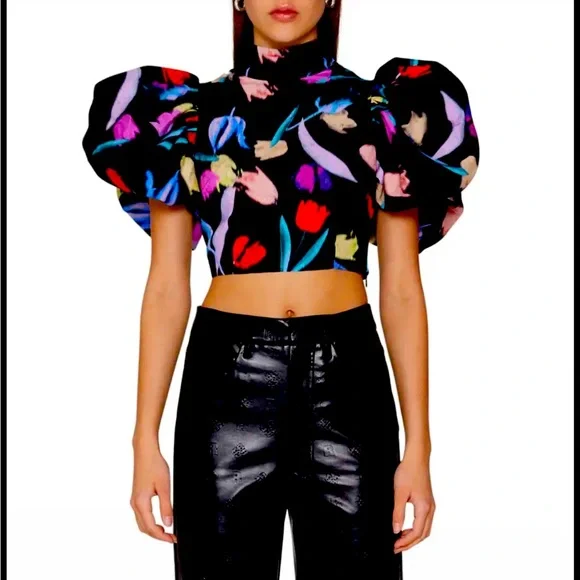 Rotate Birger Christensen Dusk Puffed Sleeve Top - Picture 1 of 6